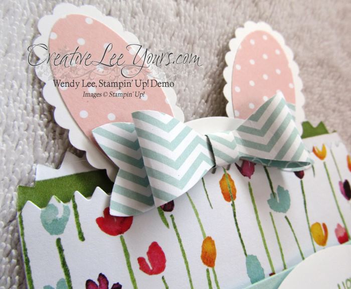Bunny Gift Card Holder by Wendy Lee, #creativeleeyours, Stampin' Up!, Mini Treat Bag, For Peeps Sake, Bow Builder Punch