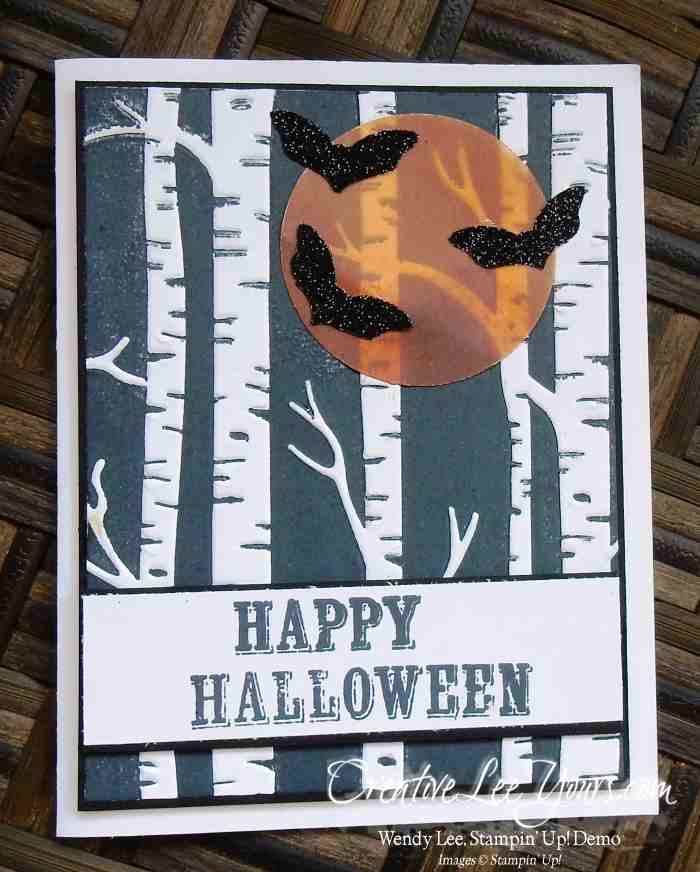 Woodland Halloween by Wendy Lee, #creativeleeyours, Stampin' Up!, woodland embossing folder, brayer technique