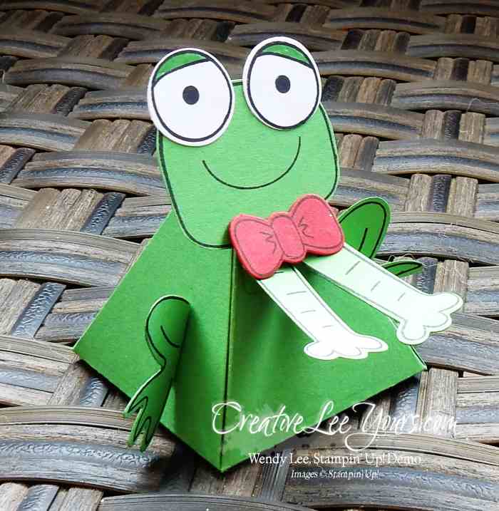 Happy Frog by Stephanie Daniel, #creativeleeyours, Stampin' Up!, Diemonds team swap, Playful Pals stamp set, Pyramid Pals Thinlits