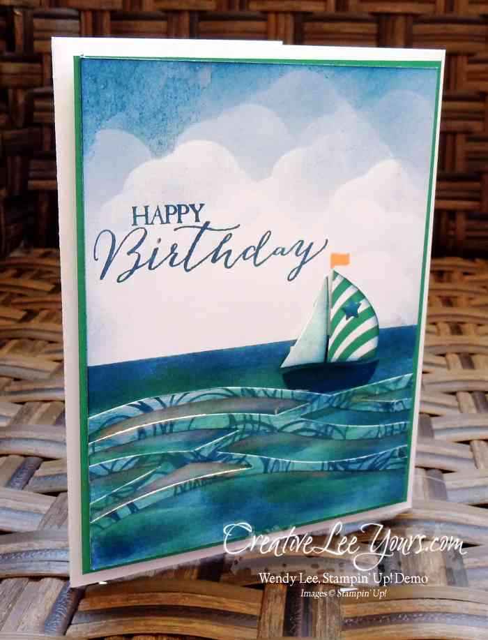 Sailing Birthday by Wendy Lee, Stampin Up, Stamping, #creativeleeyours, swirly bird stamp set, June 2016 FMN class