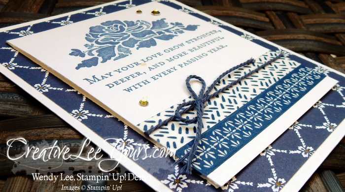 Wedding Wishes by Wendy Lee, Stampin Up, stamping, #creativeleeyours, floral phrase stamp set, detailed floral thinlits, hand stamped card, june 2016 fmn class