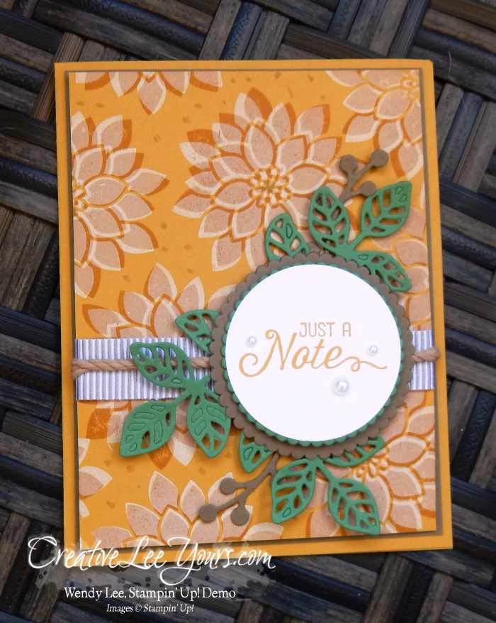 Just a Note Shadow Stamping by Wendy Lee, Stampin Up, Flourishing Phrases stamp set, Flourish Thinlits, Layering Circles Framelits, #creativeleeyours, Hand Made Cards, September 2016 FMN class