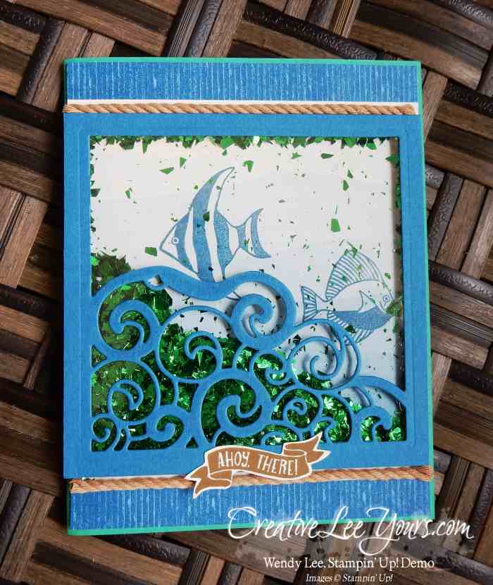 Seaside Shore Shaker by Wendy Lee, Stampin Up, Seaside Shore stamp set, Detailed Santa Thinlits, #creativeleeyours, Hand Made Cards, By the Shore DSP, Masculine