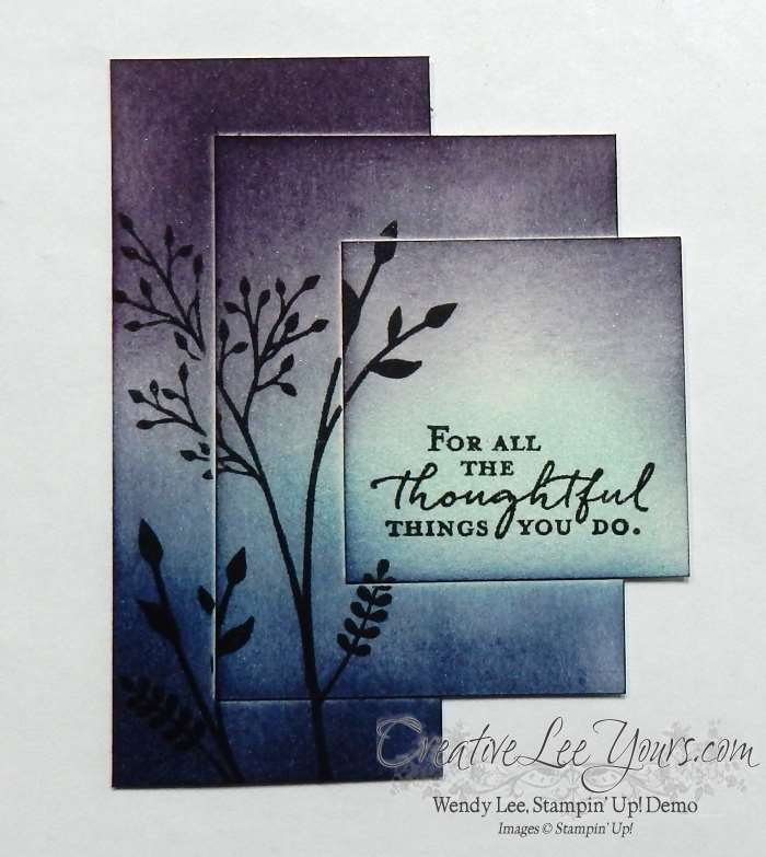 Offset Triple Stamping by Wendy Lee, Stampin Up, technique, burnishing, #creativeleeyours, Jar of Love stamp set, Floral Phrases stamp set, Watercolor Wishes stamp set, #onstage2016,#InternationalProjectHighlights, hand stamped thank you card