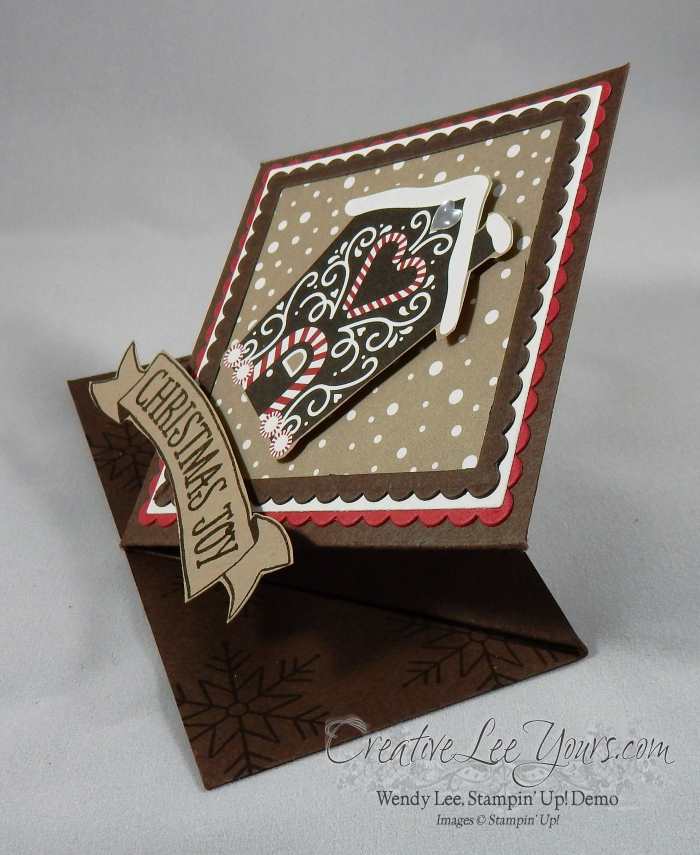 Gingerbread Wobble by Wendy Lee, stitched with cheer stamp set, Stampin Up, #creativeleeyours, November 2016 FMN class, fun fold, hand made christmas card