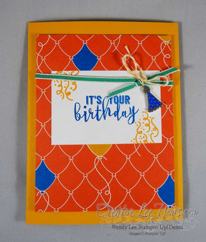 Balloon Adventure Pop Up by Wendy Lee, Stampin Up, hand made birthday card, Balloon Adventure stamp set, balloon pop-up thinlits, party animal