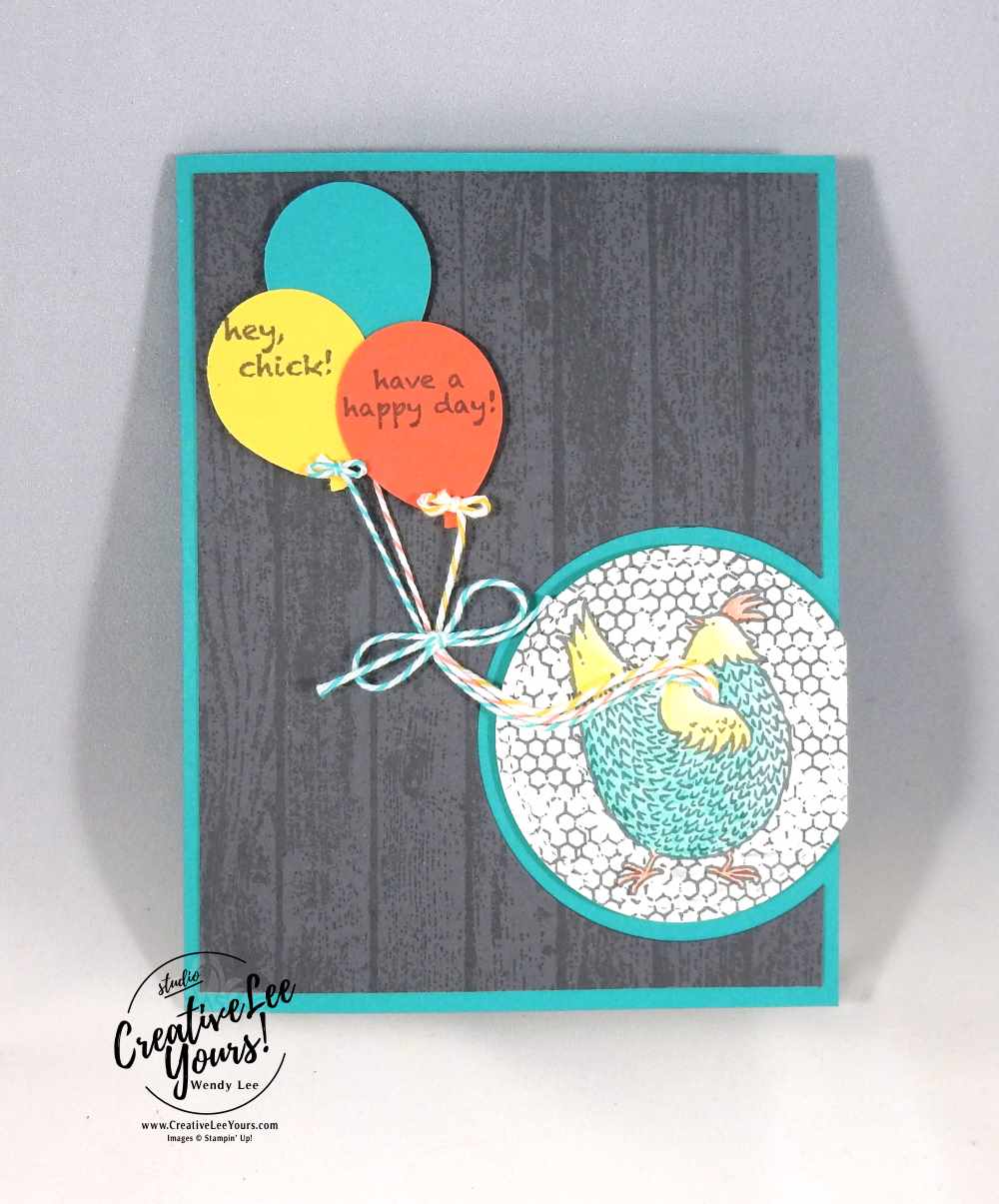 Hey Chick Birthday Balloons by Sheila Tatum, Stampin Up, #creativeleeyours, creatively yours, Hey Chick stamp set, butterfly basics stamp set, hardwood stamp set, diemonds team swap, hand stamped masculine birthday card, #SAB2017