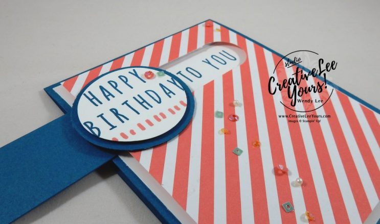 Many Happy Birthdays Pull Tab by Wendy Lee, Stampin Up, February 2017 Paper Pumpkin, #creativeleeyours, creatively yours, FMN Bonus card, birthday