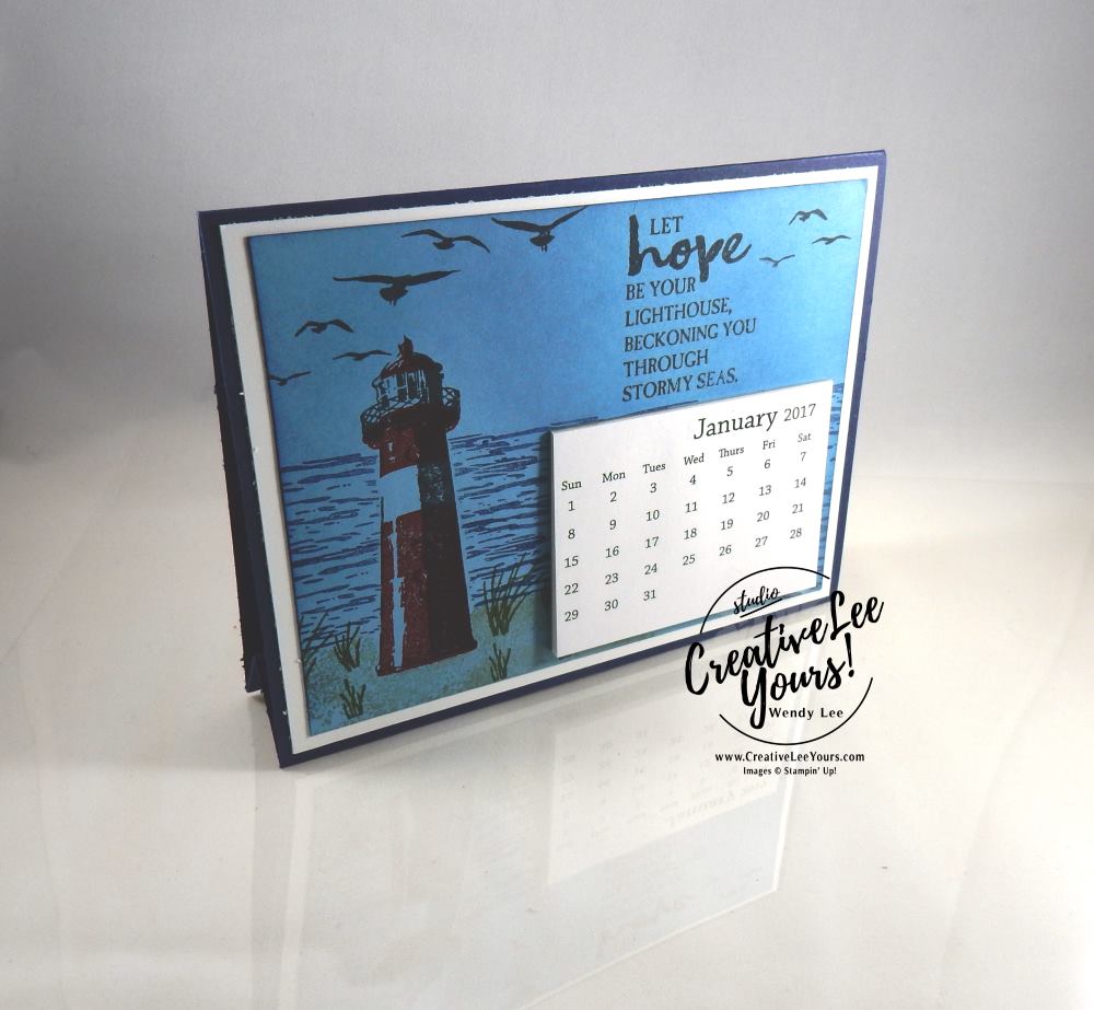 Lighthouse Hope Calendar by Zoe Williams, Stampin Up, #creativeleeyours, creatively yours, diemonds team swap, high tide stamp set, Wendy Lee