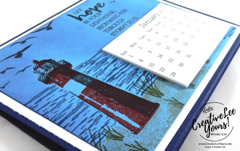 Lighthouse Hope Calendar by Zoe Williams, Stampin Up, #creativeleeyours, creatively yours, diemonds team swap, dragonfly dreams stamp set, detailed dragonfly thinlits, Wendy Lee