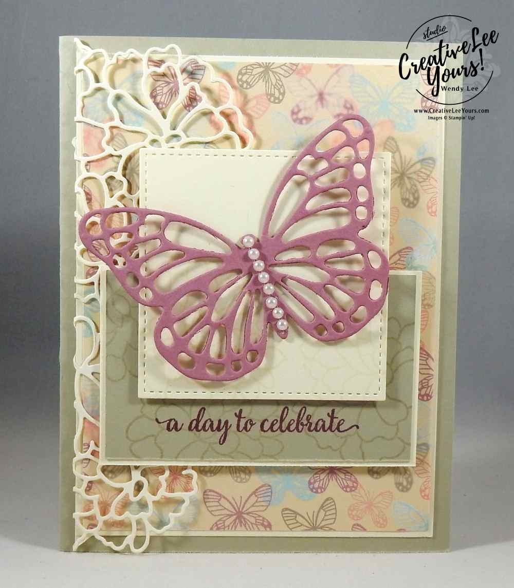 A Day to Celebrate by Wendy Lee, Stampin Up, #creativeleeyours, creatively yours, so detailed thinlits, butterfly thinlits, so in love stamp set,falling for you stamp set, wedding, anniversay, birthday