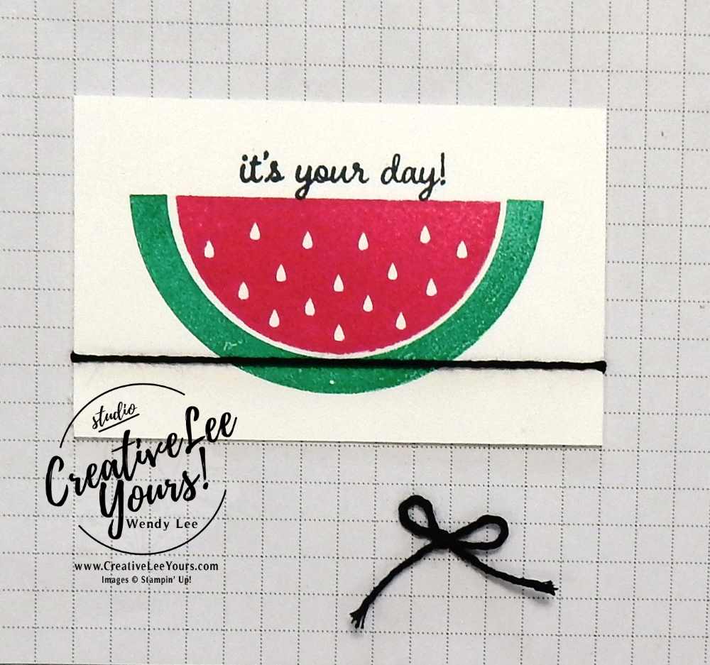 One in a Melon by Wendy Lee, Stampin Up, stamping, rubber stamps, handmade card, June 2017 paper pumpkin kit, July 2017 FMN bonus card