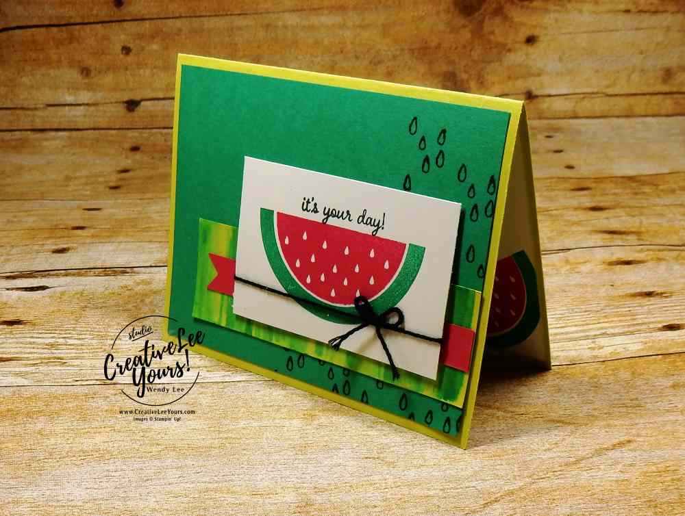 One in a Melon by Wendy Lee, Stampin Up, stamping, rubber stamps, handmade card, June 2017 paper pumpkin kit, July 2017 FMN bonus card