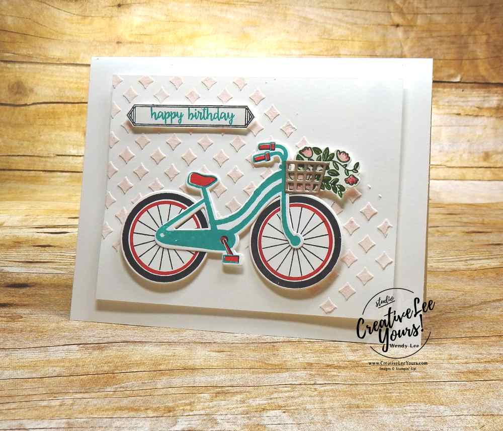 Birthday Bicycle by Jenn GD, Bike Ride Stamp Set, Build a Bike Framelits, diemond team swap, #creativeleeyours, wendy lee, rubber stamps, stamping, handmade card, Stampin Up, Wendy Lee