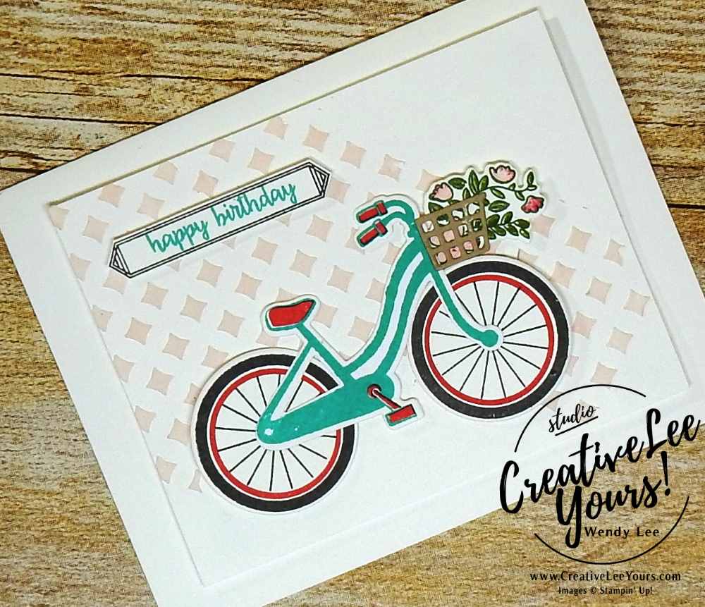 Birthday Bicycle by Jenn GD, Bike Ride Stamp Set, Build a Bike Framelits, diemond team swap, #creativeleeyours, wendy lee, rubber stamps, stamping, handmade card, Stampin Up, Wendy Lee