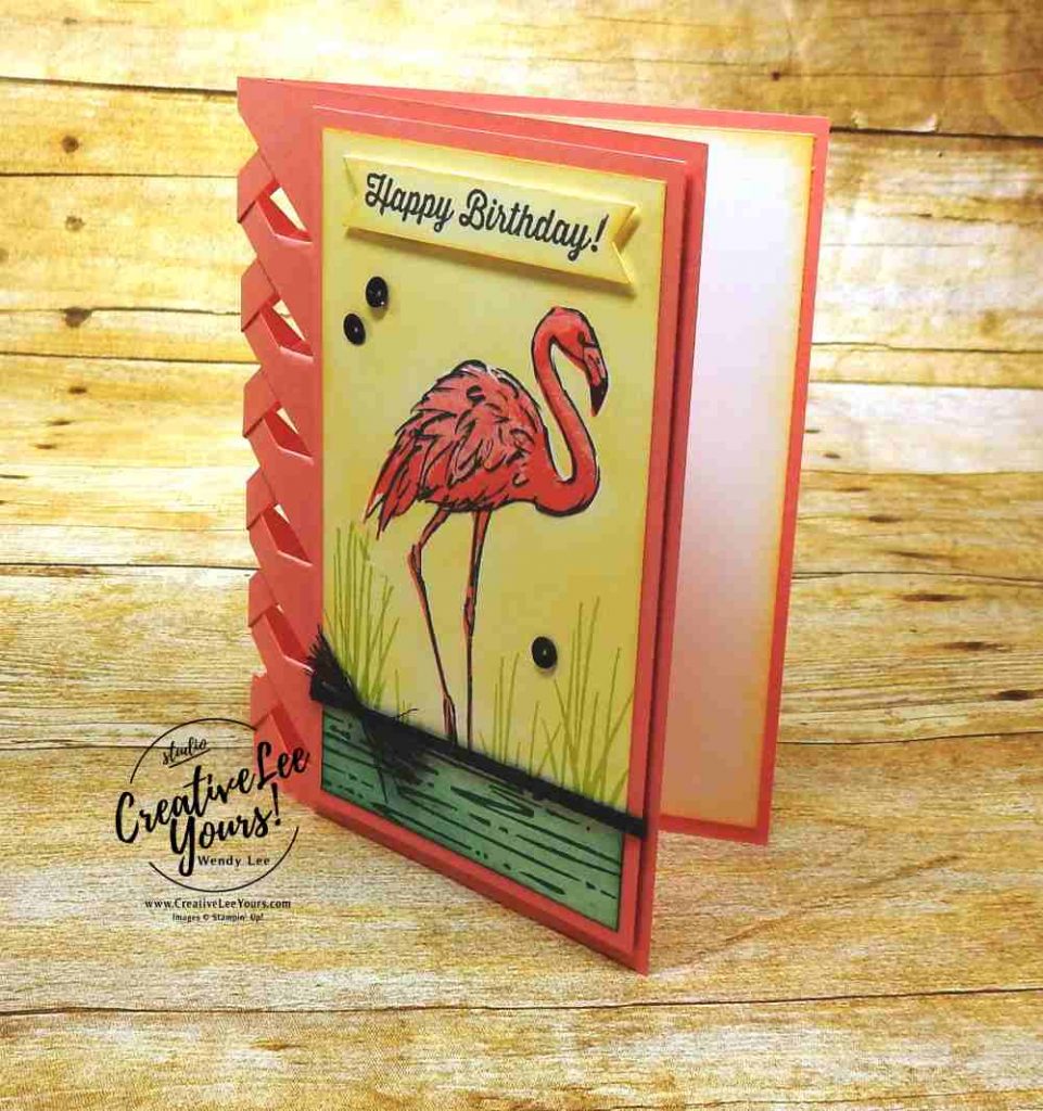 Fabulous Flamingo Stamp Set,wendy lee, stampin up, lattice fun fold,birthday,#stampinup,#cardmaking,#makeacardsendacard,#stamping, #handmadecard,#rubberstamps,birthday banners stamp set, birthday delivery stamp set,SU,#creativeleeyours, creatively yours,creative-lee yours, SU cards,diemonds team swap