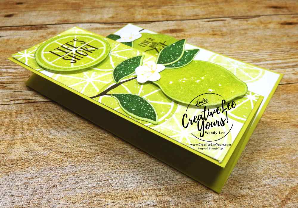 Embossed Z-Fold Limes by wendy lee, stampin up, stamping, rubber stamps, handmade card, lemon zest stamp set, colorful seasons stamp set, enjoy life, august 2017 FMN class, clear embossing, fruit, stamping off technique
