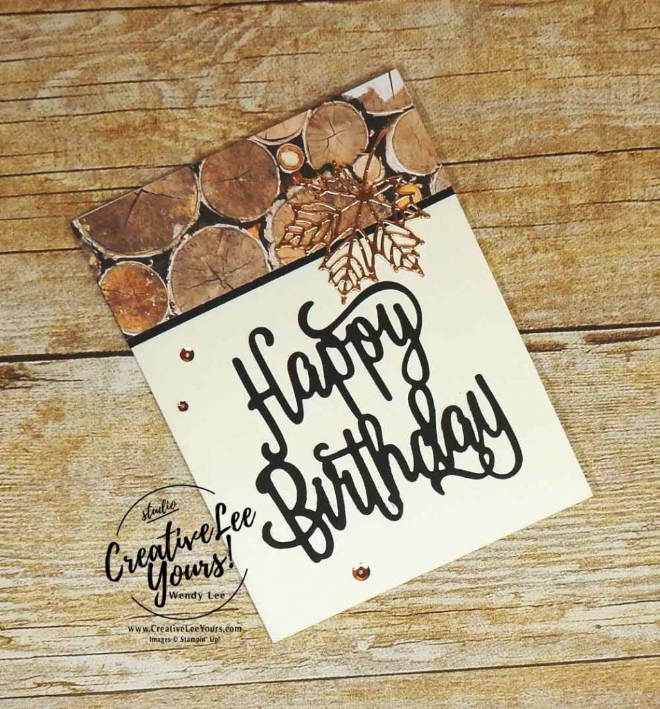 Wood Textures Birthday by wendy lee, stampin up, stamping, rubber stamps, handmade birthday card, wood textures designer series paper, colorful seasons stamp set, happy birthday thinlits, seasonal layers thinlits, masculine