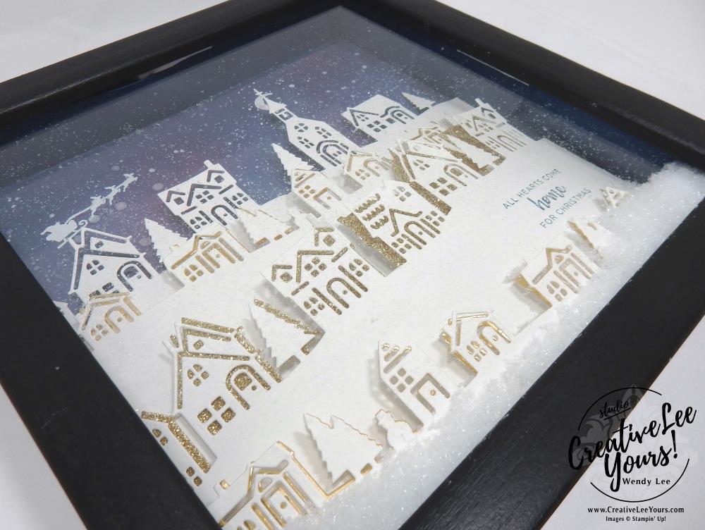 Hometown Home Decor Class by Wendy Lee,stampin Up, hand made, stamping, big shot, hearts come home stamp set, hometown greeting edgelits, christmas, shadowbox frame