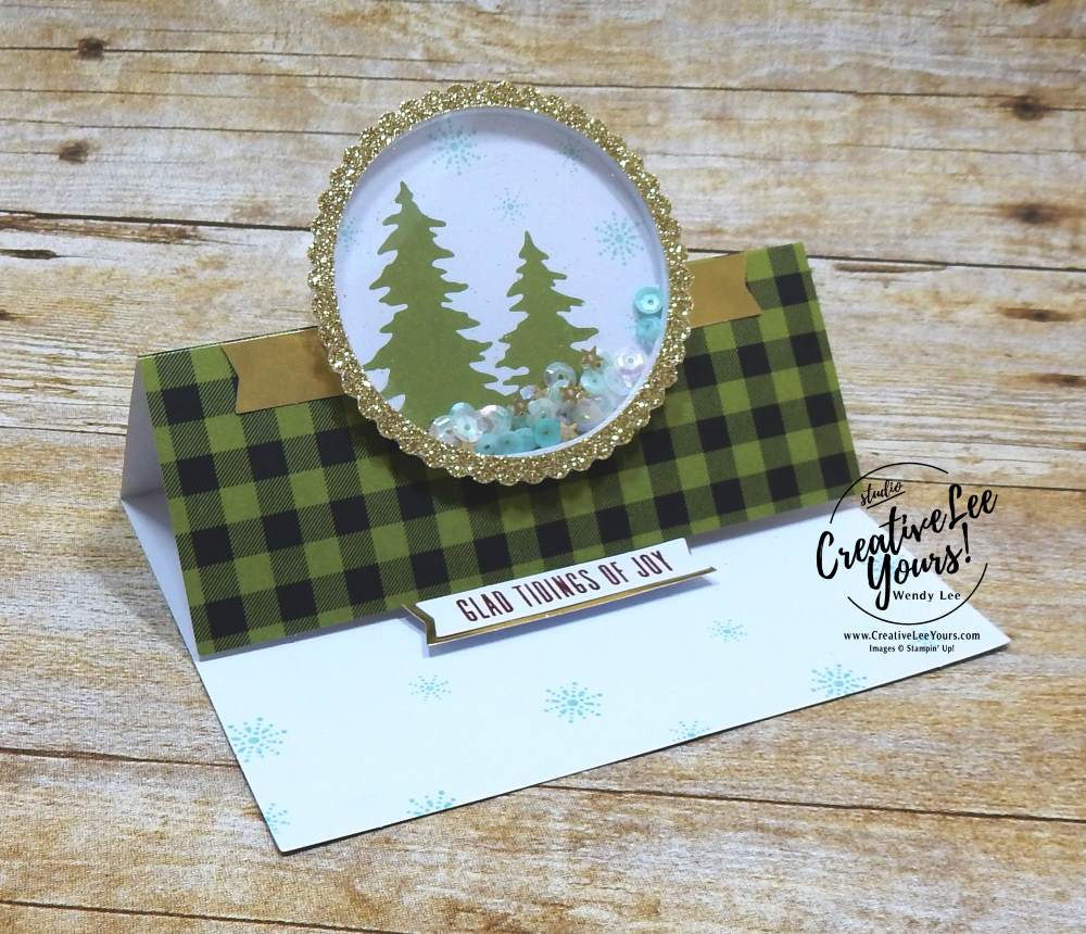 easel shaker October 2017 Pining For Plaid Paper Pumpkin Kit by wendy lee, shaker christmas cards, handmade, stamping, masculine, Stampin Up,#creativeleeyours, creatively yours, fast and easy, simple