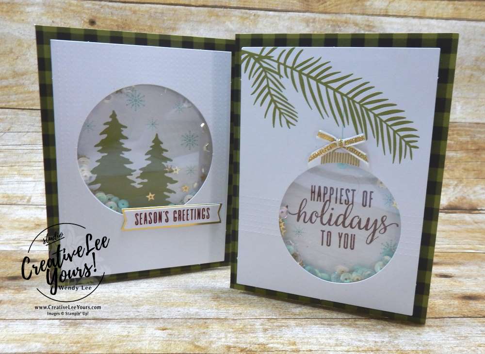 October 2017 Pining For Plaid Paper Pumpkin Kit by wendy lee, shaker christmas cards, handmade, stamping, masculine, Stampin Up,#creativeleeyours, creatively yours, fast and easy, simple
