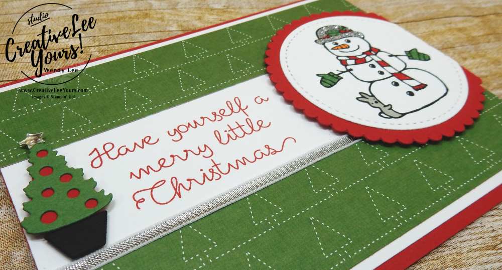 Merry Little Snowman by Sheila Tatum, Stampin Up, cute holiday card, handmade, wendy lee, #creativeleeyours, creatively yours, christmas quilt stamp set, seasonal chums stamp set,seasonal tags framelits, diemonds team swap, stamping