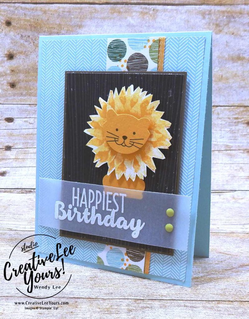 Birthday Lion by Wendy Lee, stampin Up, Painted harvest stamp set, fox builder punch,foxy friends stamp set,masculine birthday card, stamping,#creativeleeyours,handmade,punch art
