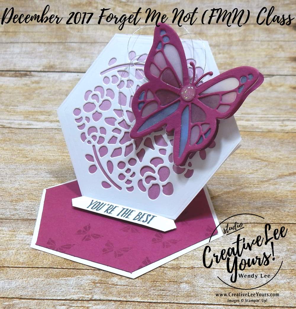 Stained Glass Butterfly by Wendy Lee,stampin up,stamping,blends, alcohol markers,#creativeleeyours,creatively yours,December 2017 FMN class,handmade card,thank you,fun fold easel card
