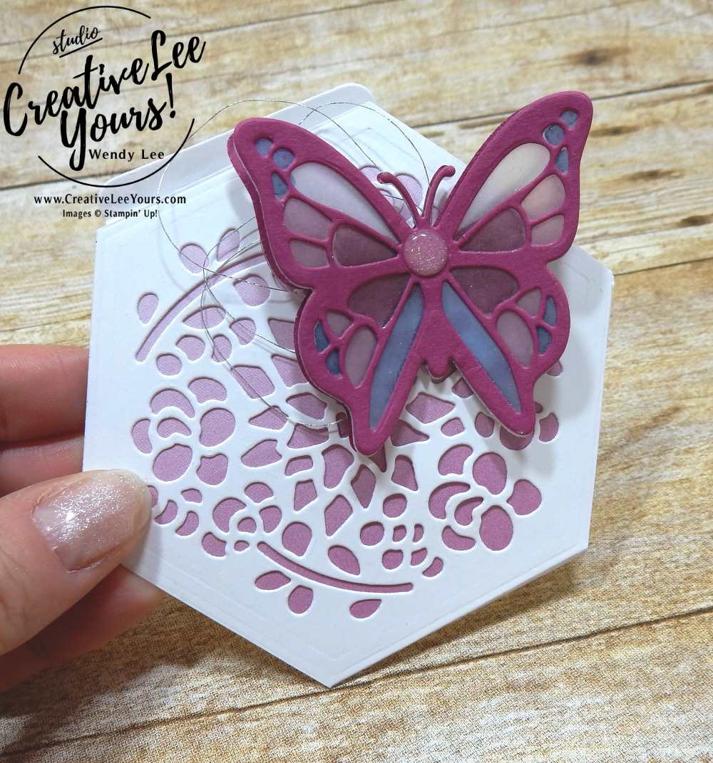 Stained Glass Butterfly by Wendy Lee,stampin up,stamping,blends, alcohol markers,#creativeleeyours,creatively yours,December 2017 FMN class,handmade card,thank you,fun fold easel card