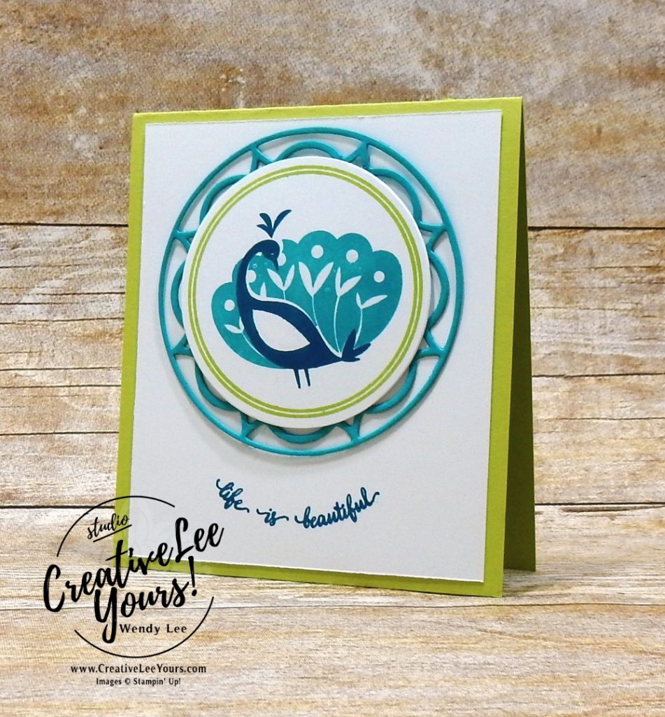 Beautiful Peacock by Aimee Smith,wendy lee, stampin up, stamping, beautiful peacock stamp set, SAB,Sale-a-bration,handmade,layering circles, SU,#creativeleeyours, creatively yours,creative-lee yours, SU cards,eastern medallions,diemonds team swap