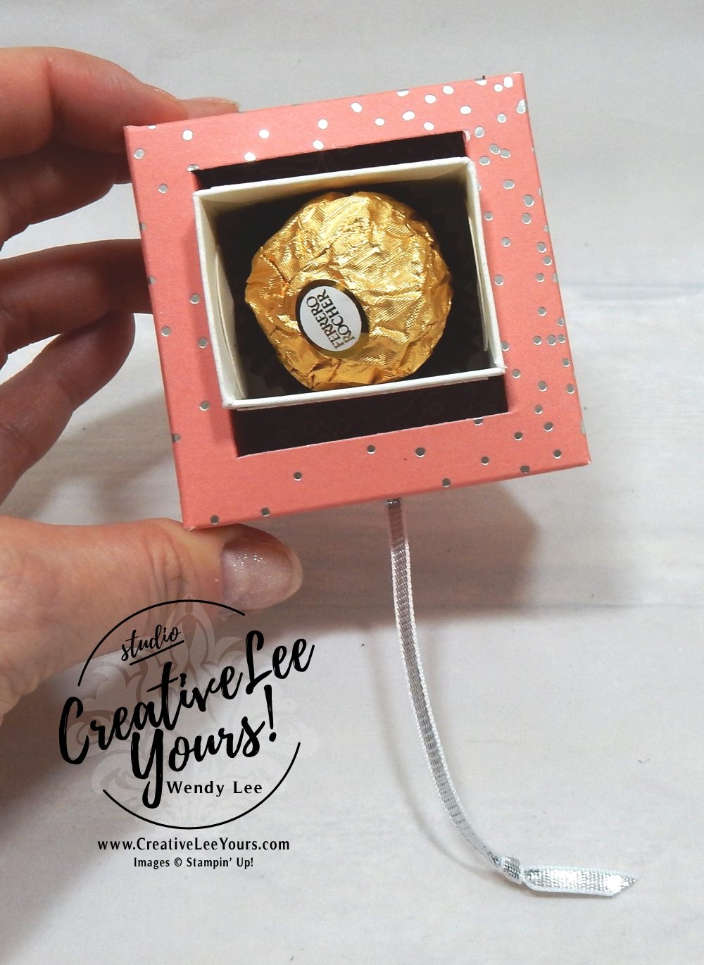 Pull & Turn Box by wendy lee, stampin up, handmade, stamping, #creativeleeyours, creatively yours, creative-lee yours, #makeacardsendacard, stamping, SU, Cake Soiree stamp set,seasonal layers thinits, free printable tutorial, embossing, candy treat holder
