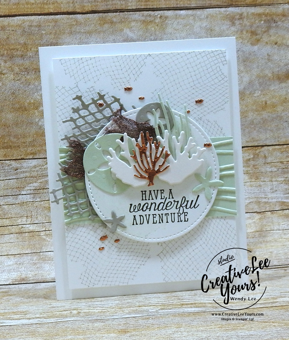 Wonderful Adventure by Wendy Lee, Stampin Up, stamping, handmade card, friend, thank you, birthday, #creativeleeyours, creatively yours, creative-lee yours, June 2018 FMN card class, forget me not, sea of textures stamp set, collage technique, SU, SU cards, rubber stamps