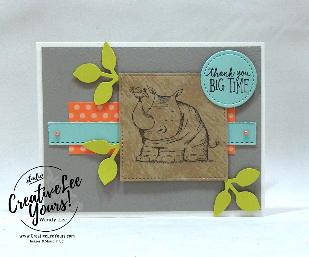 Thank You Rhino by stephanie daniel, Stampin Up, stamping, handmade card, friend, thank you, birthday, #creativeleeyours, creatively yours, creative-lee yours, diemonds team swap, animal outing stamp set, SU, SU cards, rubber stamps