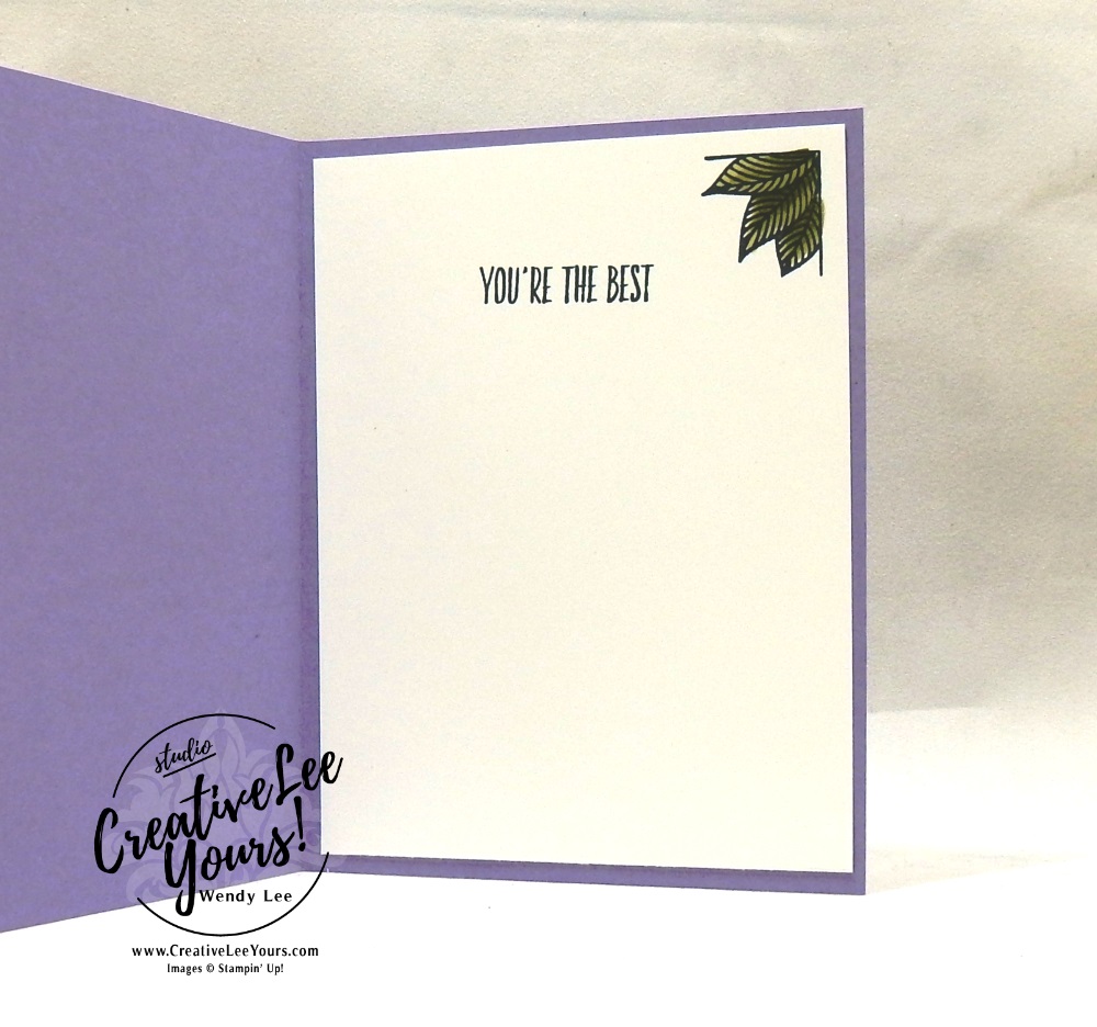 With Gratitude by wendy lee, Stampin Up, stamping, handmade card, friend, thank you, birthday, #creativeleeyours, creatively yours, creative-lee yours, August 2018 FMN card class, forget me not, SU, SU cards, rubber stamps, paper crafting, all occasions, flowers, leaves, stitched shapes framelits, tutorial, serene garden stamp set
