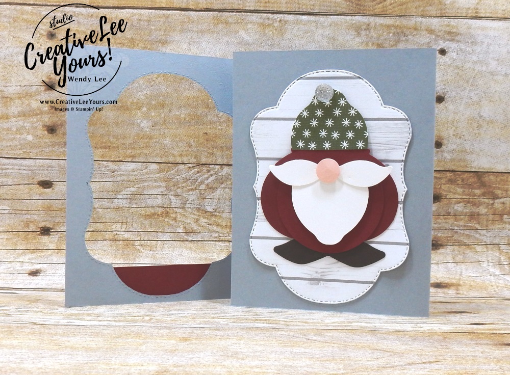 Punch Art Santa by wendy lee, Stampin Up, stamping, handmade card, friend, thank you, birthday, #creativeleeyours, creatively yours, creative-lee yours, blended seasons, punch art, SU, SU cards, rubber stamps, color your season promotion, paper crafting, limited time, all occasions, flowers, leaves, stitched seasons framelits, free tutorial