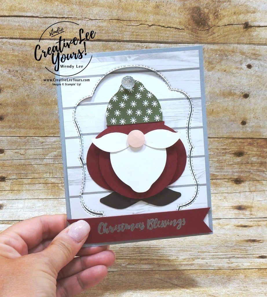 Punch Art Santa by wendy lee, Stampin Up, stamping, handmade card, friend, thank you, birthday, #creativeleeyours, creatively yours, creative-lee yours, blended seasons, punch art, SU, SU cards, rubber stamps, color your season promotion, paper crafting, limited time, all occasions, flowers, leaves, stitched seasons framelits, free tutorial