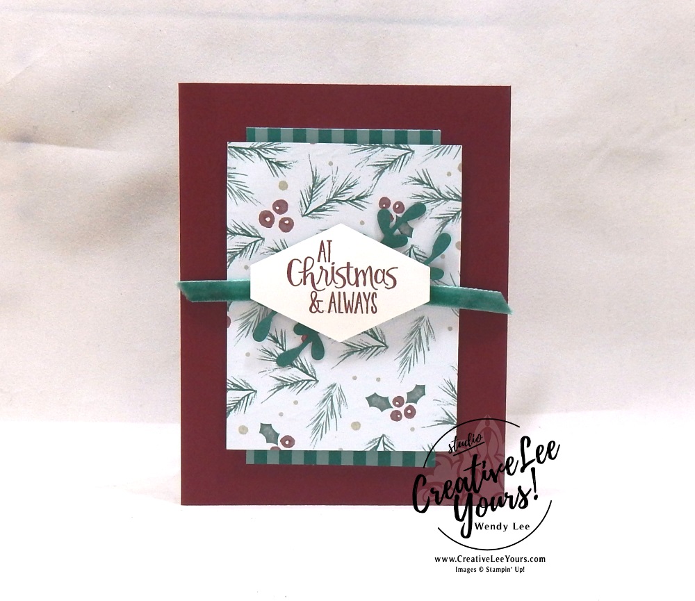At Christmas by Wendy Lee, Printable Tutorial, stampin Up, #creativeleeyours, hand made, holiday card, stamping, creatively yours, creative-lee yours, Ready for Christmas stamp set, quick & easy, 2018 Holiday catalog paper and ribbon share