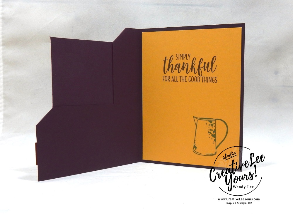 Happy Harvest Blessings by Belinda Rodgers, wendy lee, Stampin Up, stamping, handmade card, friend, thank you, birthday,  grateful, fall card, #creativeleeyours, creatively yours, creative-lee yours, diemonds team, country home stamp set, SU, SU cards, rubber stamps, demonstrator, embossing, tin tile, corner fun fold
