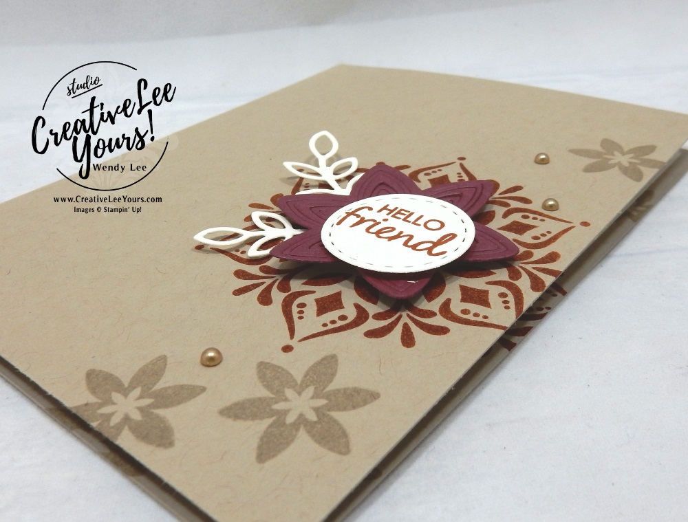 Hello Friend by wendy lee, Printable Tutorial, collage, embossing with dies, DiemondsTeam, Stampin Up, #creativeleeyours, creatively yours, creative-lee yours, SU, business opportunity, make extra money, DIY, paper craft, limited time, exclusive, snowflake showcase, happiness surrounds stamp set, snowfall thinlits, medallion, kylies demonstrator training, incentive trip