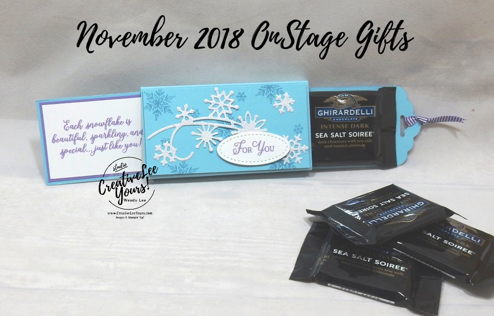 Candy Slider by wendy lee, fun fold, Printable Tutorial, Diemonds Team, Stampin Up, #creativeleeyours, creatively yours, creative-lee yours, SU, business opportunity, make extra money, DIY, paper craft, limited time, exclusive, snowflake showcase, snow is glistening stamp set, snowfall thinlits, snowflakes, Onstage gifts, candy treat, #OnStage2018, #StampinUp30, stamp event