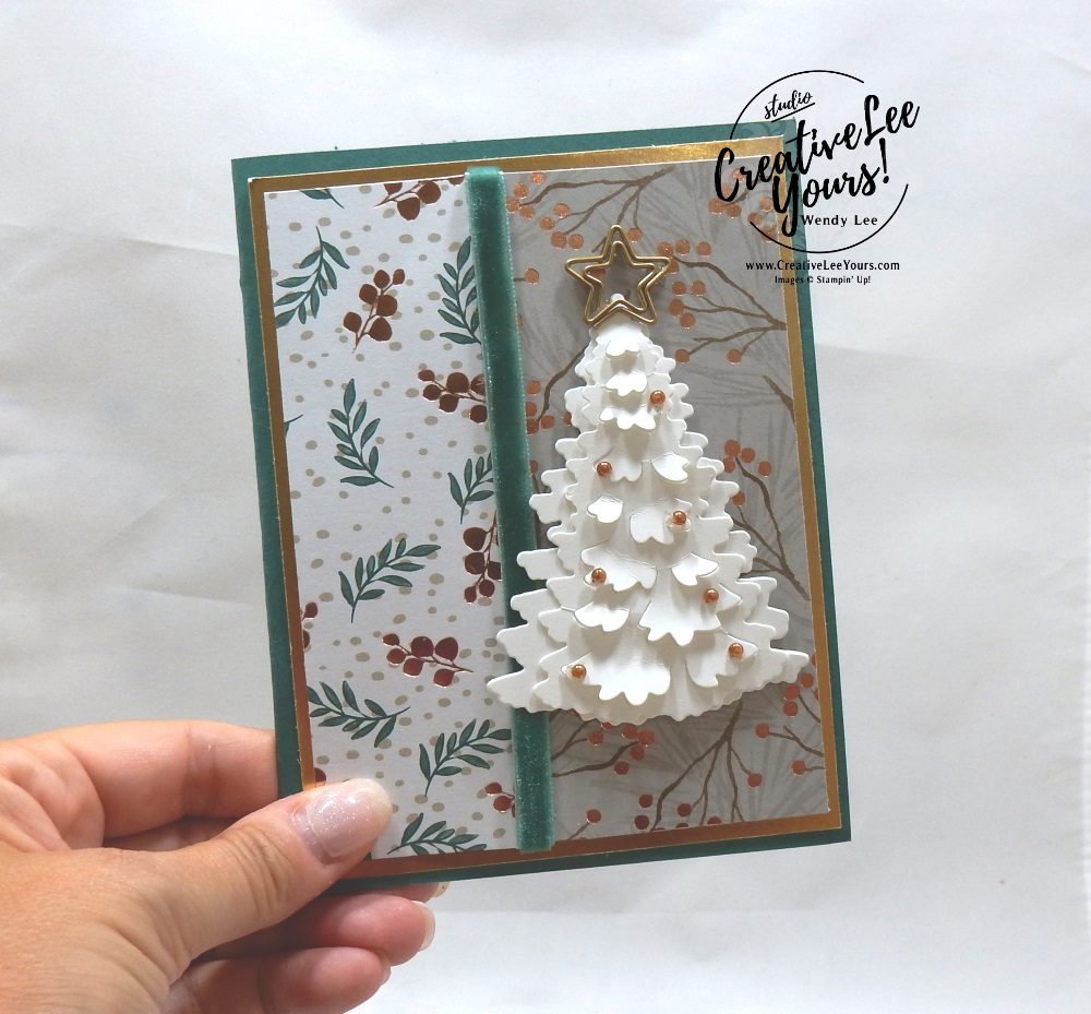 Christmas Warmth by Betsy Batten, wendy lee, Stampin Up, stamping, handmade card, #creativeleeyours, creatively yours, creative-lee yours, diemonds team, timeless tidings stamp set, SU, SU cards, rubber stamps, demonstrator, DIY, tree, christmas, in the woods framelit dies