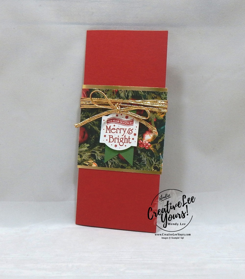 Merry & Bright $ Holder by stephanie daniel, Diemonds team swap, Stampin Up, stamping, handmade card, holiday, christmas, #creativeleeyours, creatively yours, creative-lee yours, SU, SU cards, rubber stamps, paper crafting, merry christmas to all stamp set, Merry Christmas, Happy Holidays, DIY, money holder, gift card, embossing, merry christmas thinlit dies, christmas traditions punch box