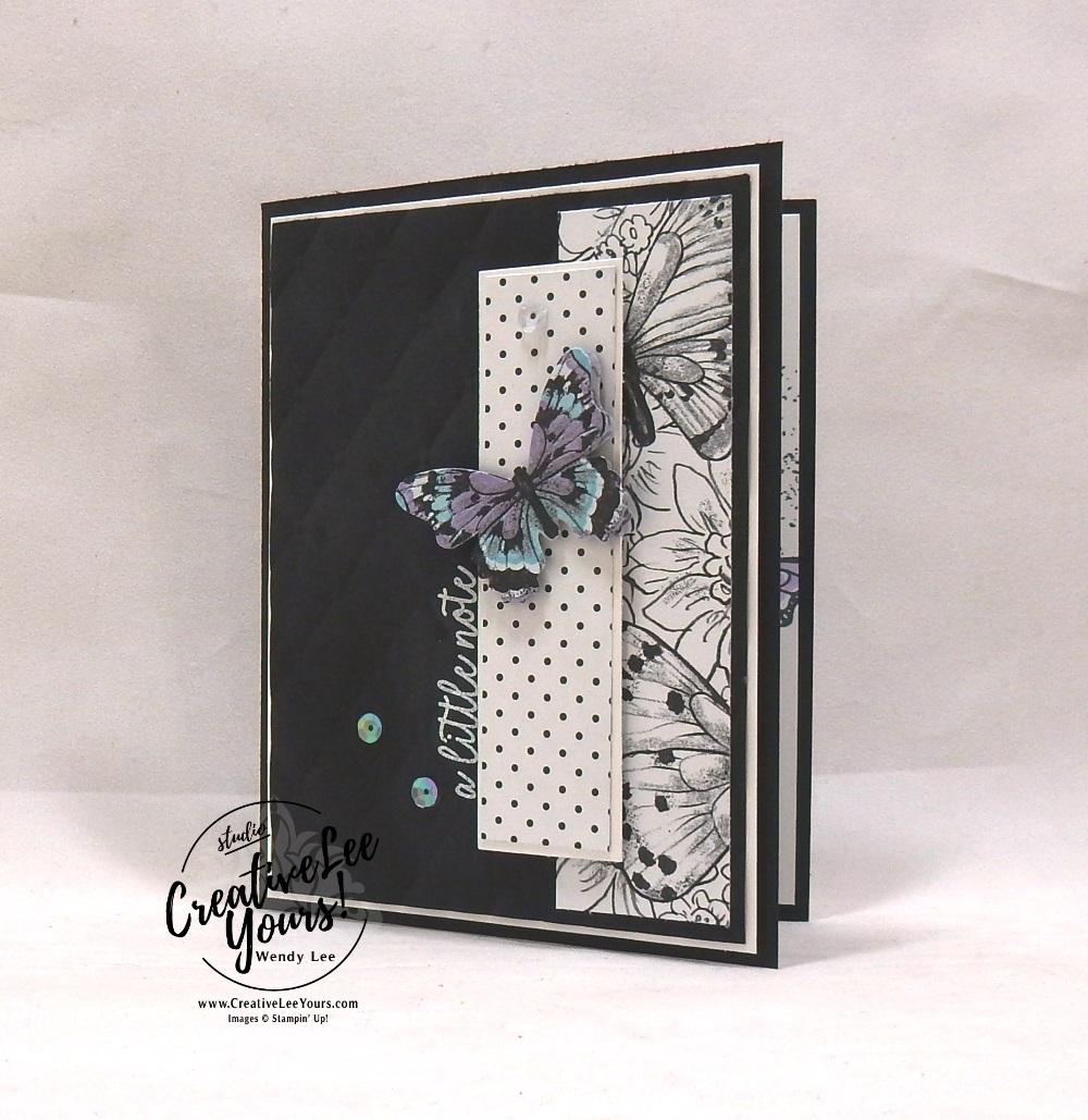 Tufted Note by wendy lee, Stampin Up, stamping, handmade card, friend, thank you, birthday, #creativeleeyours, creatively yours, creative-lee yours, SU, SU cards, rubber stamps, demonstrator, business, DIY, incentive trip, occasions sneak peak, cling stamps, butterfly gala, butterfly punch, black and white, fast & easy, spotlighting, FMN BONUS, tutorial, card club