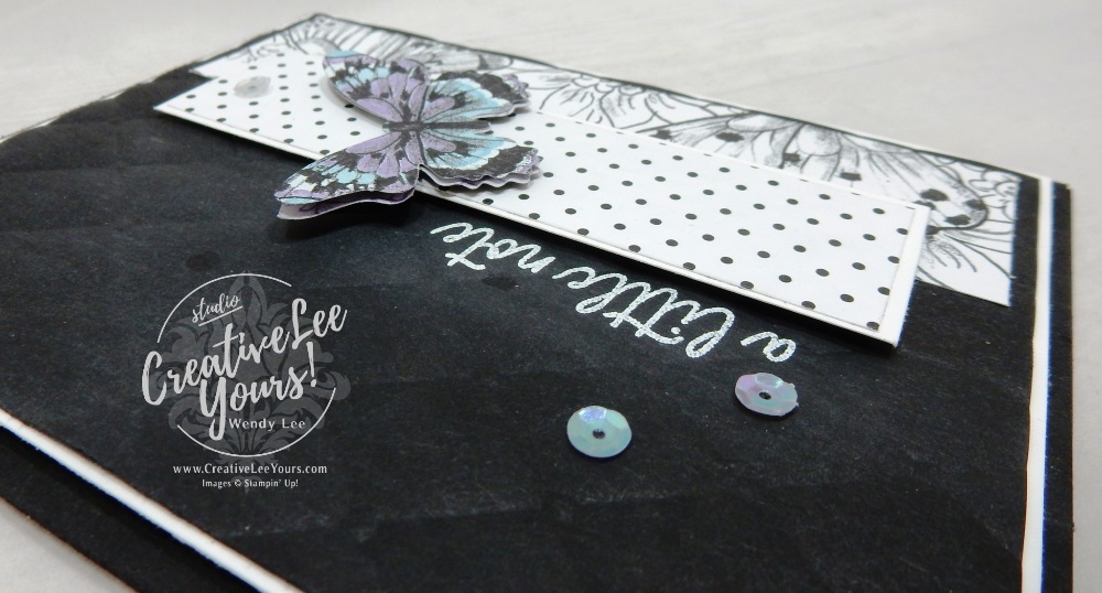 Tufted Note by wendy lee, Stampin Up, stamping, handmade card, friend, thank you, birthday, #creativeleeyours, creatively yours, creative-lee yours, SU, SU cards, rubber stamps, demonstrator, business, DIY, incentive trip, occasions sneak peak, cling stamps, butterfly gala, butterfly punch, black and white, fast & easy, spotlighting, FMN BONUS, tutorial, card club