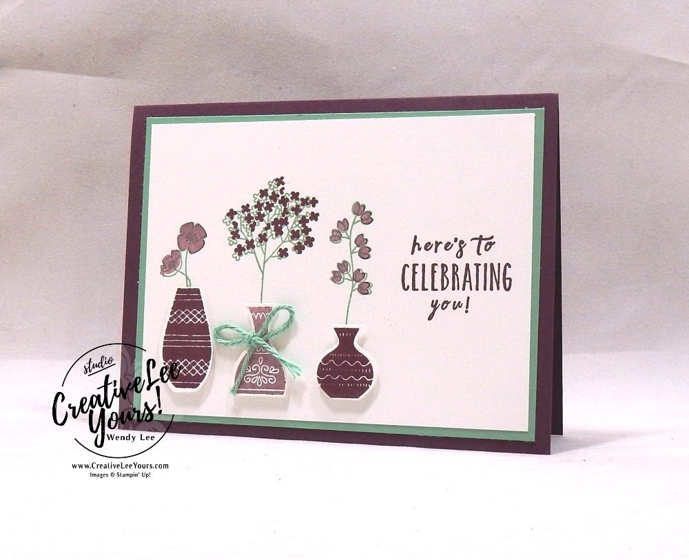 Celebrating You by courtney reisig, Diemonds team swap, Stampin Up, stamping, handmade card,  #creativeleeyours, creatively yours, creative-lee yours, SU, SU cards, rubber stamps, paper crafting, varied vases stamp set, celebration, DIY, vase builder punch, #simplestamping