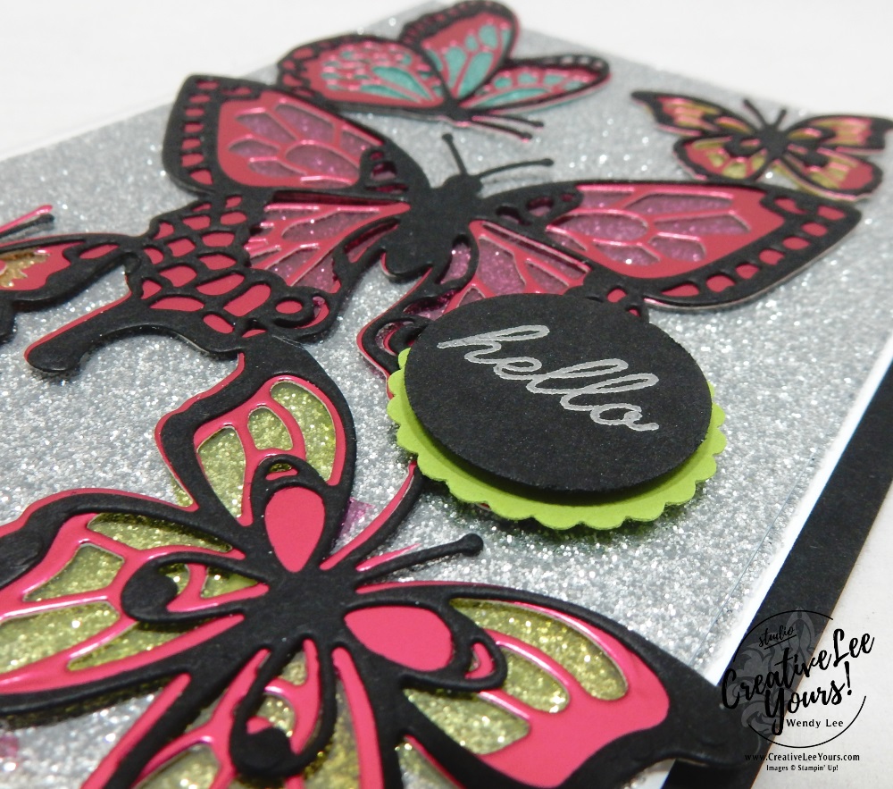 Glitter Stained Glass by Wendy Lee, Tutorial, card club, stampin Up, SU, #creativeleeyours, hand made card, technique, friend, birthday, stamping, creatively yours, creative-lee yours, beauty abounds stamp set, butterfly beauty framelits, DIY, FMN, forget me knot, January 2019, class, blends, card club