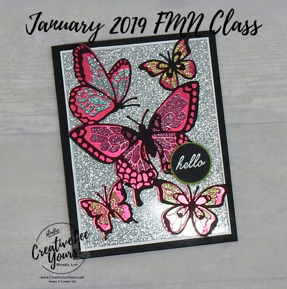 Glitter Stained Glass by Wendy Lee, Tutorial, card club, stampin Up, SU, #creativeleeyours, hand made card, technique, friend, birthday, stamping, creatively yours, creative-lee yours, beauty abounds stamp set, butterfly beauty framelits, DIY, FMN, forget me knot, January 2019, class, blends, card club