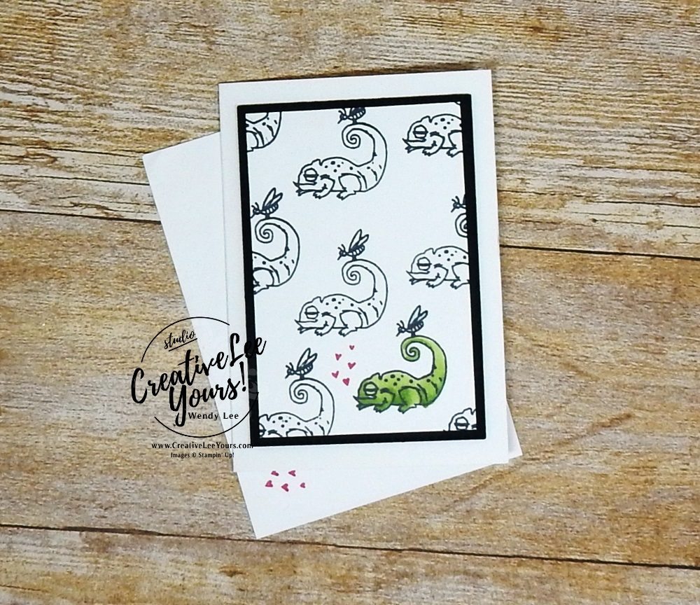 January 2019 Be Mine Valentine Paper Pumpkin Kit, One In A Chameleon by wendy lee, stampin up, handmade cards, rubber stamps, stamping, kit, subscription, #creativeleeyours, creatively yours, creative-lee yours, love, anniversary, alternate, bonus tutorial, fast & easy, DIY, #simplestamping, chameleon, kangaroo, rhino, giraffe, animal, February 2019 FMN class, card club