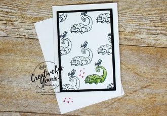 January 2019 Be Mine Valentine Paper Pumpkin Kit, One In A Chameleon by wendy lee, stampin up, handmade cards, rubber stamps, stamping, kit, subscription, #creativeleeyours, creatively yours, creative-lee yours, love, anniversary, alternate, bonus tutorial, fast & easy, DIY, #simplestamping, chameleon, kangaroo, rhino, giraffe, animal, February 2019 FMN class, card club