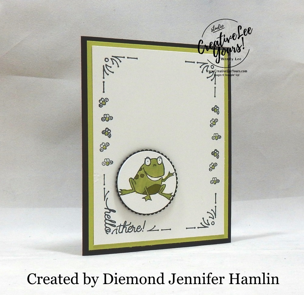 Hello There by Jennifer Hamlin, wendy lee, Stampin Up, stamping, handmade card, friend, thank you, birthday, thinking of you, #creativeleeyours, creatively yours, creative-lee yours, SU, SU cards, rubber stamps, demonstrator, business, DIY, cling stamps, so hoppy together stamp set, around the corner stamp set, fast & easy,  diemonds team swap, #simplestamping